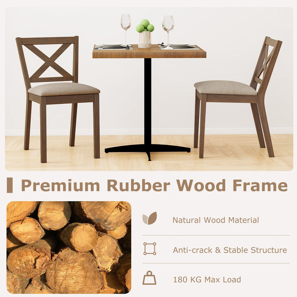Brown dining chair set of 2 with upholstered seats and X-shaped backrest, ideal for kitchens and dining rooms.