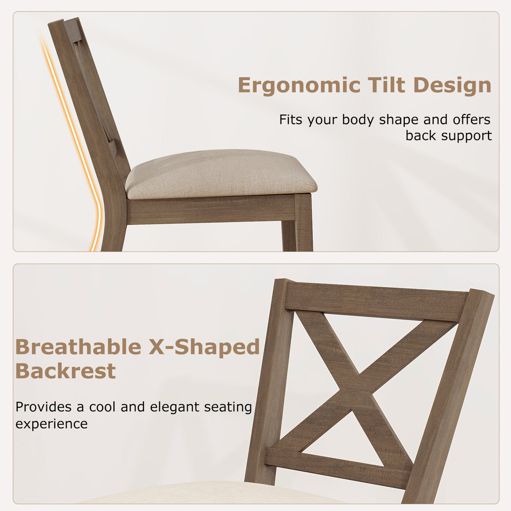 Modern dining chair with ergonomic tilt design and breathable X-shaped backrest for comfort in kitchen or dining room.