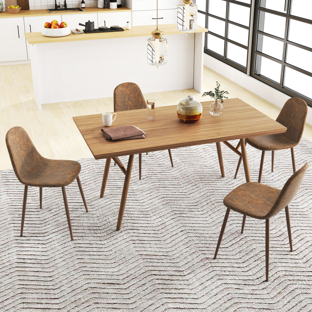 Brown faux PU leather dining chair set of 4 with metal legs, perfect for dining rooms and cafes.