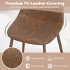 Curved dining chair with brown PU leather upholstery and metal legs, perfect for dining rooms and cafes.