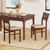Set of two dining chairs with rubber wood frame and padded seats, featuring ergonomic backrests for comfort.