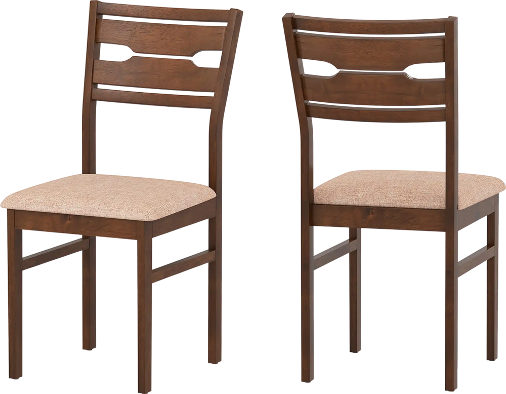 Set of two dining chairs with rubber wood frame and padded polyester seats, featuring an ergonomic backrest design.