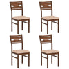 Set of four dining chairs with rubber wood frame and padded polyester seats, designed for comfort and durability.