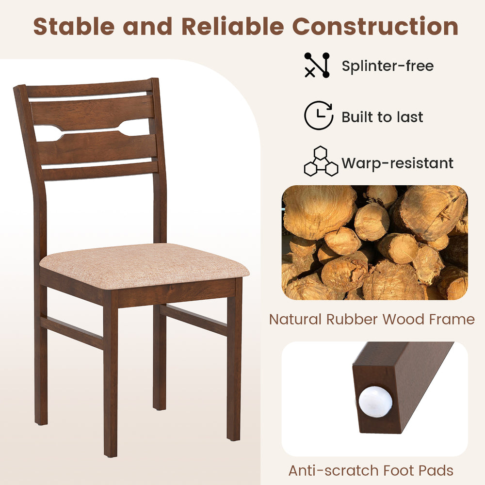 Dining chair with rubber wood frame and padded seat, featuring ergonomic backrest and anti-scratch foot pads for.