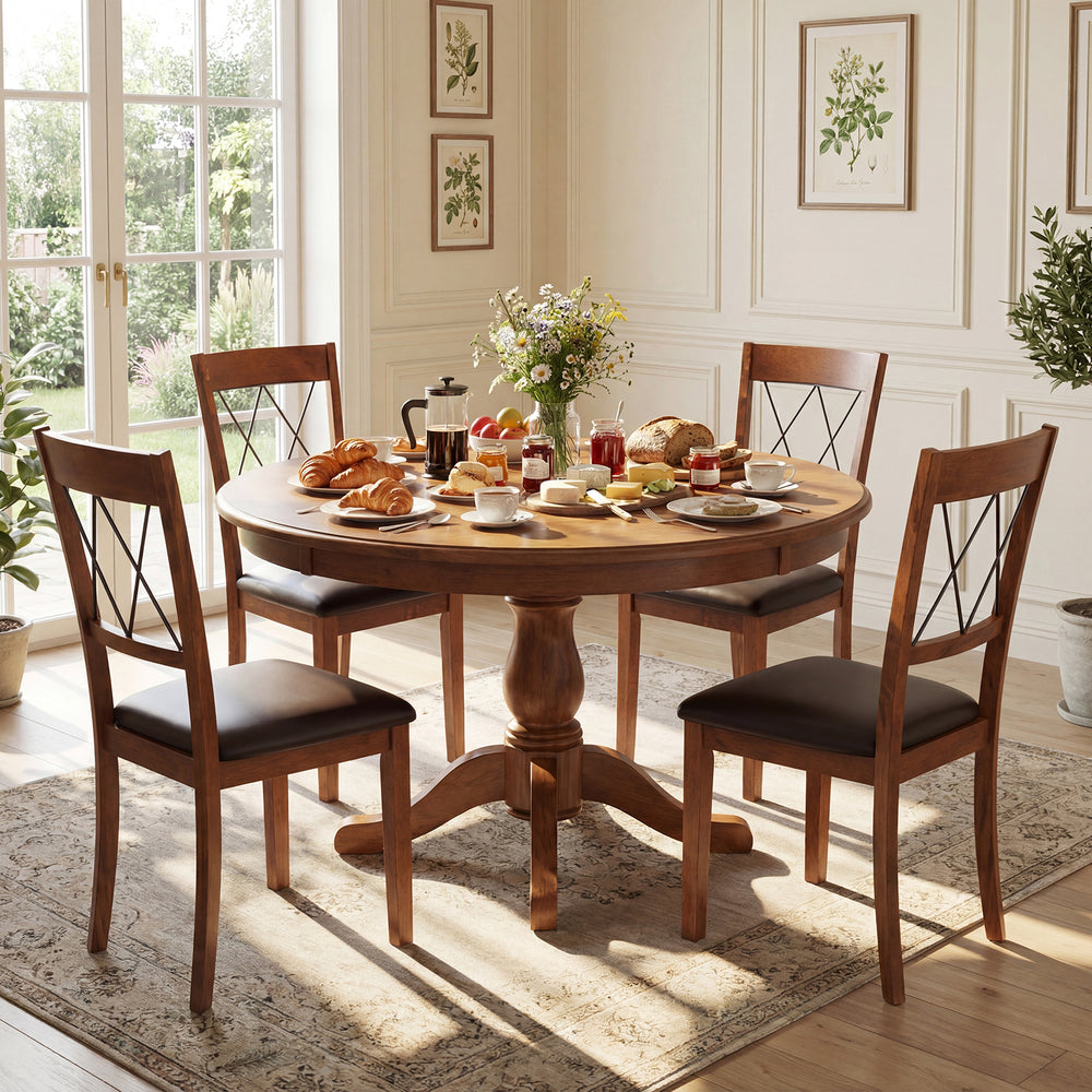 Walnut dining chair set featuring a curved high backrest and sponge padded seat, perfect for stylish kitchen dining.