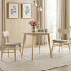 Natural wood dining chair set of 2 with fabric upholstery, ergonomic backrest, ideal for kitchen or living room use.