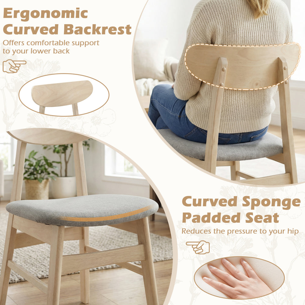 Curved backrest and padded seat of a natural dining chair, offering ergonomic support for comfortable sitting.