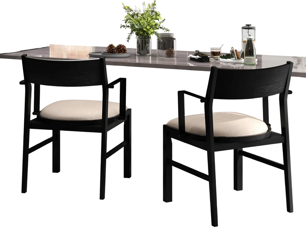 Set of 2 dining chairs with contoured backrest and padded seat in beige, perfect for kitchen or dining room use.