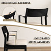 Dining chair with ergonomic backrest and integrated metal armrests, featuring a beige sponge-padded seat for comfort.
