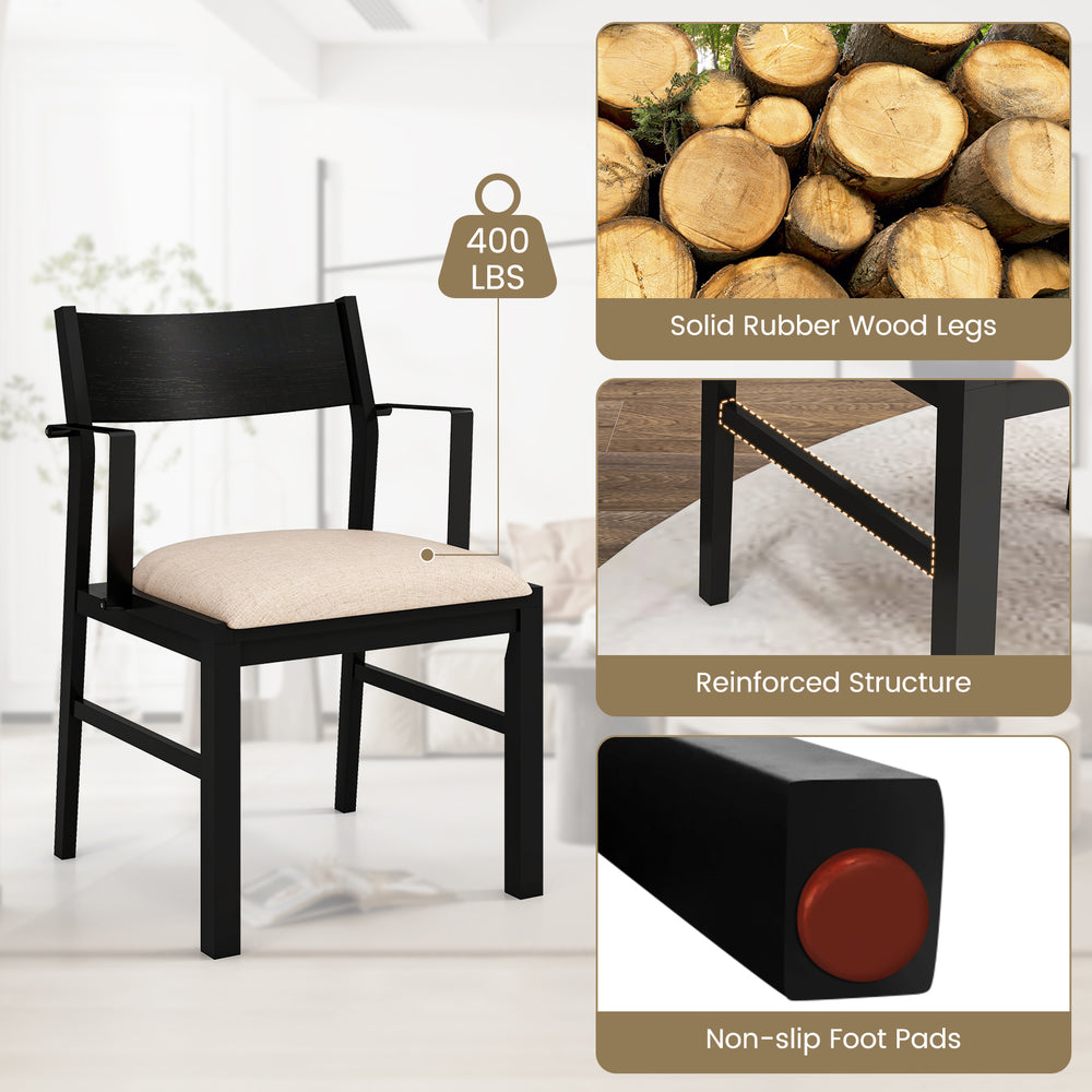 Dining chair with contoured backrest and padded seat, solid rubber wood legs, suitable for kitchen or dining room use.