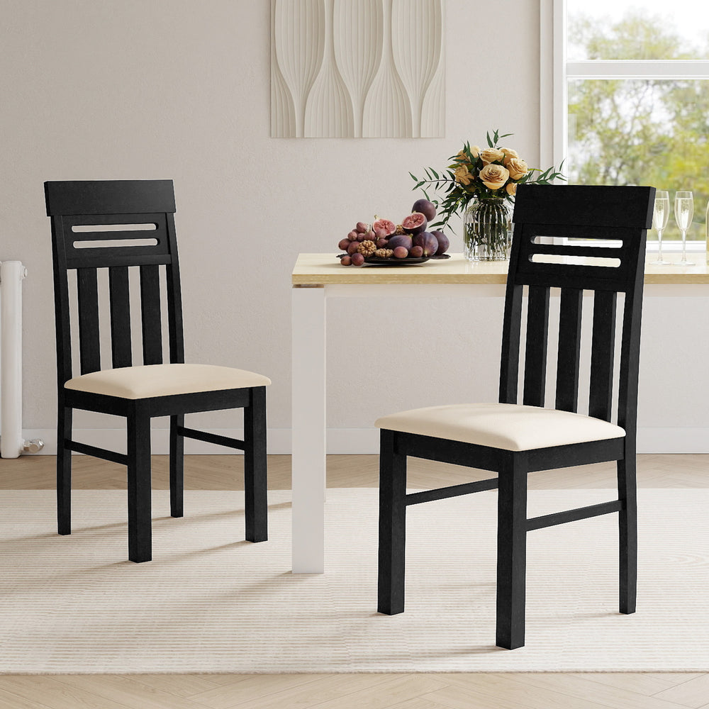High back black dining chairs set of 2 with PU leather seats, ergonomic design for comfort and support in dining room.
