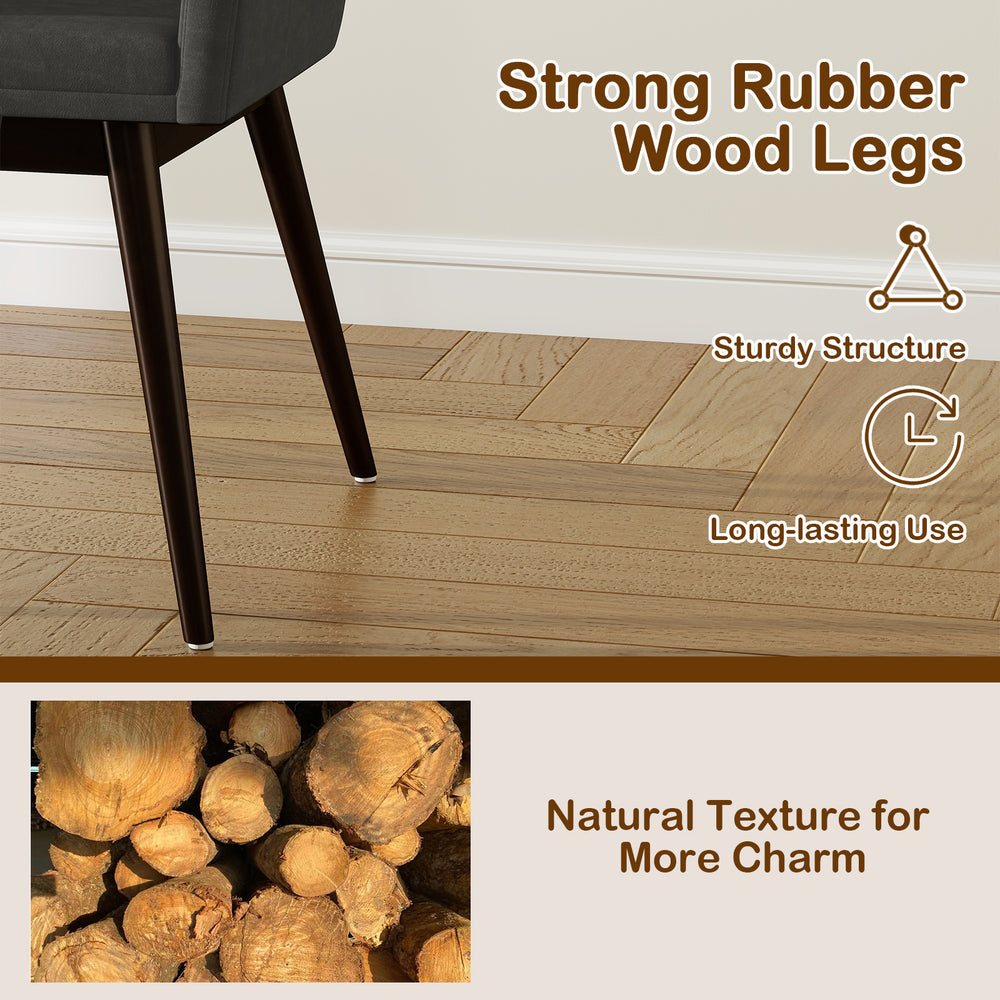 Upholstered accent chair with rubber wood legs, featuring a comfy padded backrest and natural texture for dining rooms.