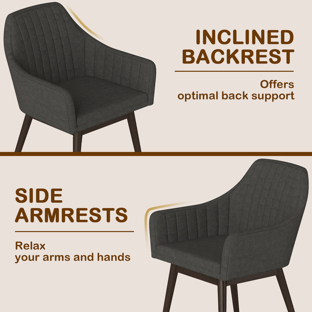 Upholstered accent chair with inclined backrest and side armrests, featuring black wear-resistant fabric for dining or.