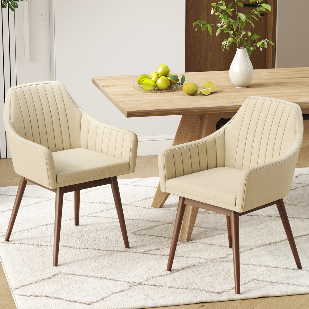Dining Chairs Set of 2 Upholstered Accent Chairs with Comfy Padded Backrest and Seat-Beige - Gallery View 1 of 8