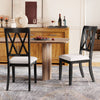 Set of 2 dining chairs with curved cross back, beige upholstered seats, perfect for dining rooms or restaurants.