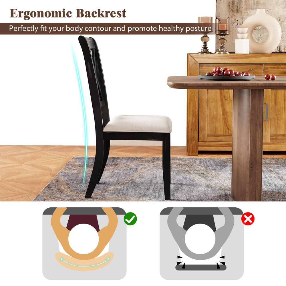Curved cross back dining chair set in beige with ergonomic backrest for healthy posture, perfect for dining rooms.