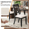 Curved cross back dining chair set with beige linen upholstery and rubber wood legs for stylish kitchen seating.