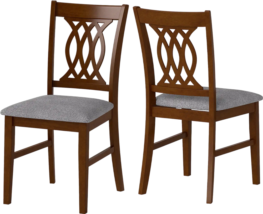 Set of 2 walnut dining chairs with padded seats, ergonomic backrest, and sturdy rubber wood construction for kitchen or.