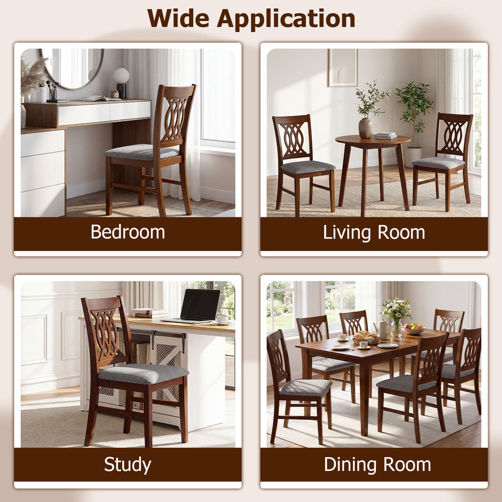 Walnut dining chairs set of 2 with padded seats, ergonomic backrest, ideal for kitchen or living room use.