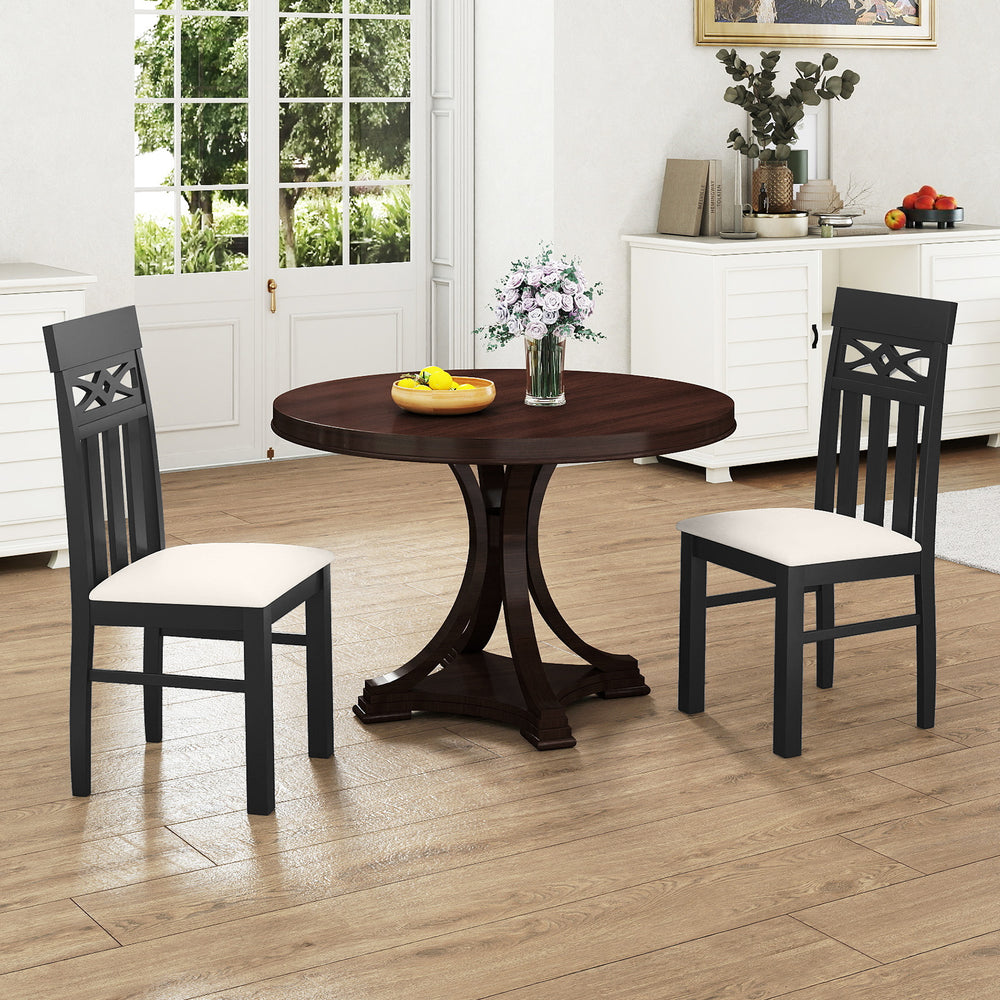 High back dining chairs set of 2 in black with padded seats, rubber wood frame, for comfortable dining experiences.
