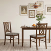 Walnut rubber wood dining chair showcasing a hollowed backrest and soft faux linen upholstery for elegant dining.