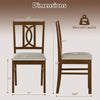 Dimensions of a set of 2 walnut rubber wood dining chairs with ergonomic hollowed backrest and faux linen upholstery.