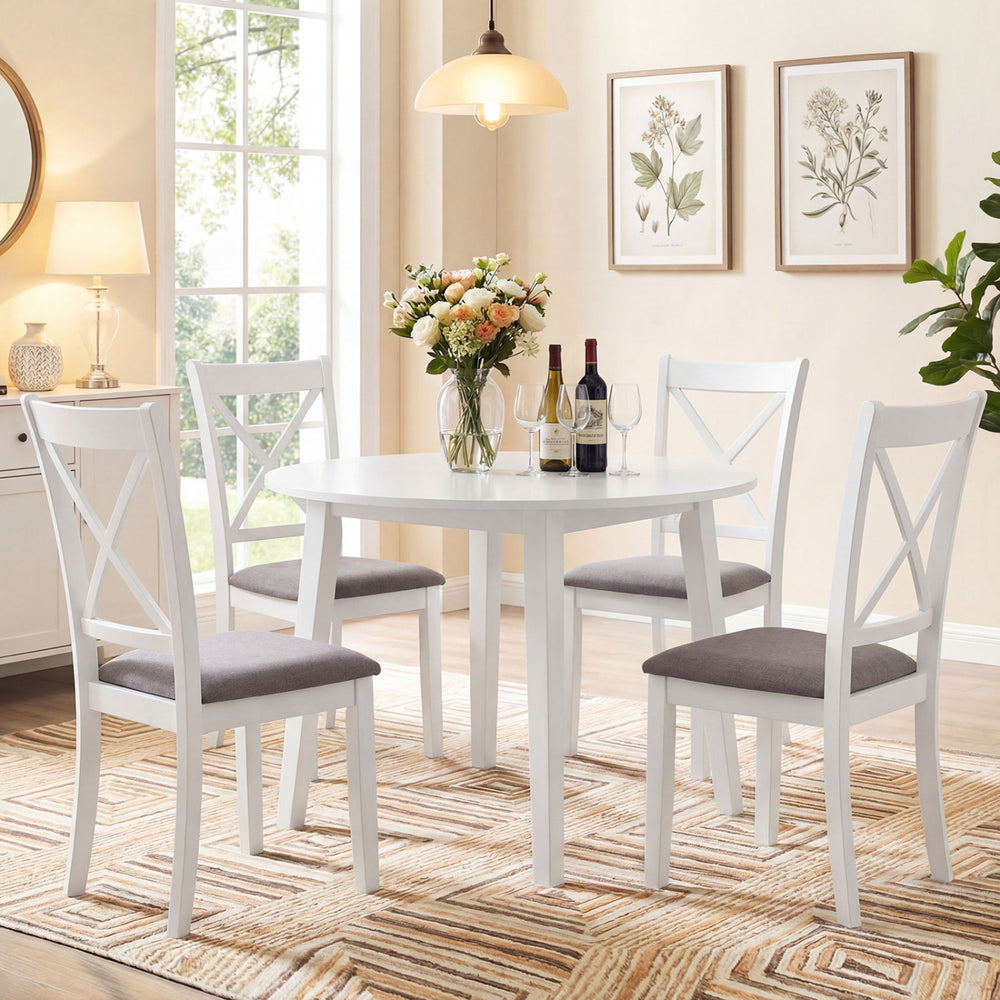 White dining chairs set of 2 with padded seats and backrests, perfect for comfortable dining experiences.