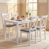 White rubber wood dining chairs set of 4 with padded seats and backrests, perfect for comfortable dining experiences.