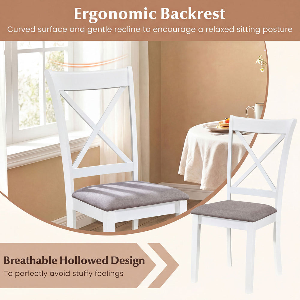 White dining chair with ergonomic backrest and padded seat, featuring breathable hollowed design for comfortable dining.