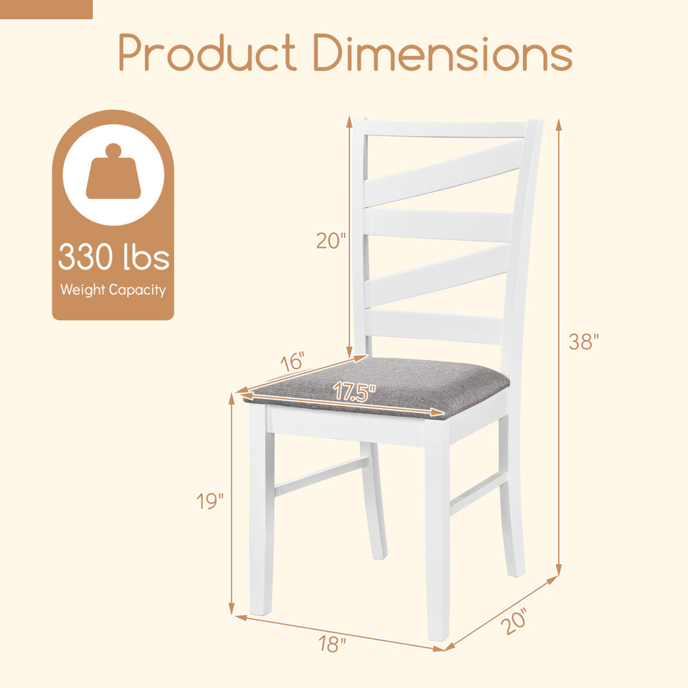 Dimensions of a white dining chair with rubber wood frame, featuring a breathable linen seat and a 330 lbs weight.