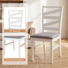 White dining chair with tall backrest and gray linen upholstery, featuring rubber wood frame for kitchen or dining room.