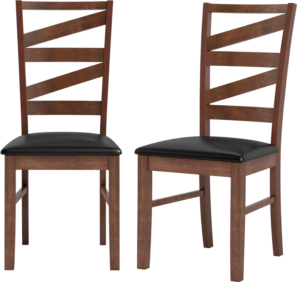 Set of 2 rustic dining chairs with rubber wood legs and PU leather upholstery, featuring an ergonomic backrest for.