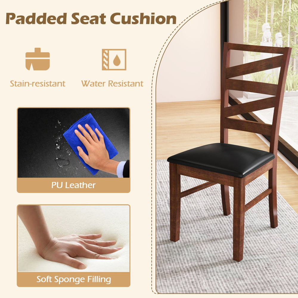 Dining chair with walnut rubber wood legs and black PU leather seat, featuring ergonomic design and soft sponge filling.
