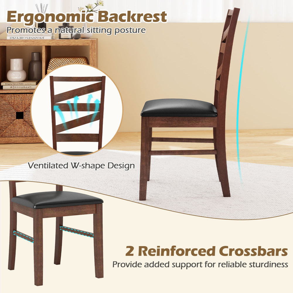 Dining chair with ergonomic backrest, rubber wood legs, and PU leather upholstery, ideal for kitchen dining.