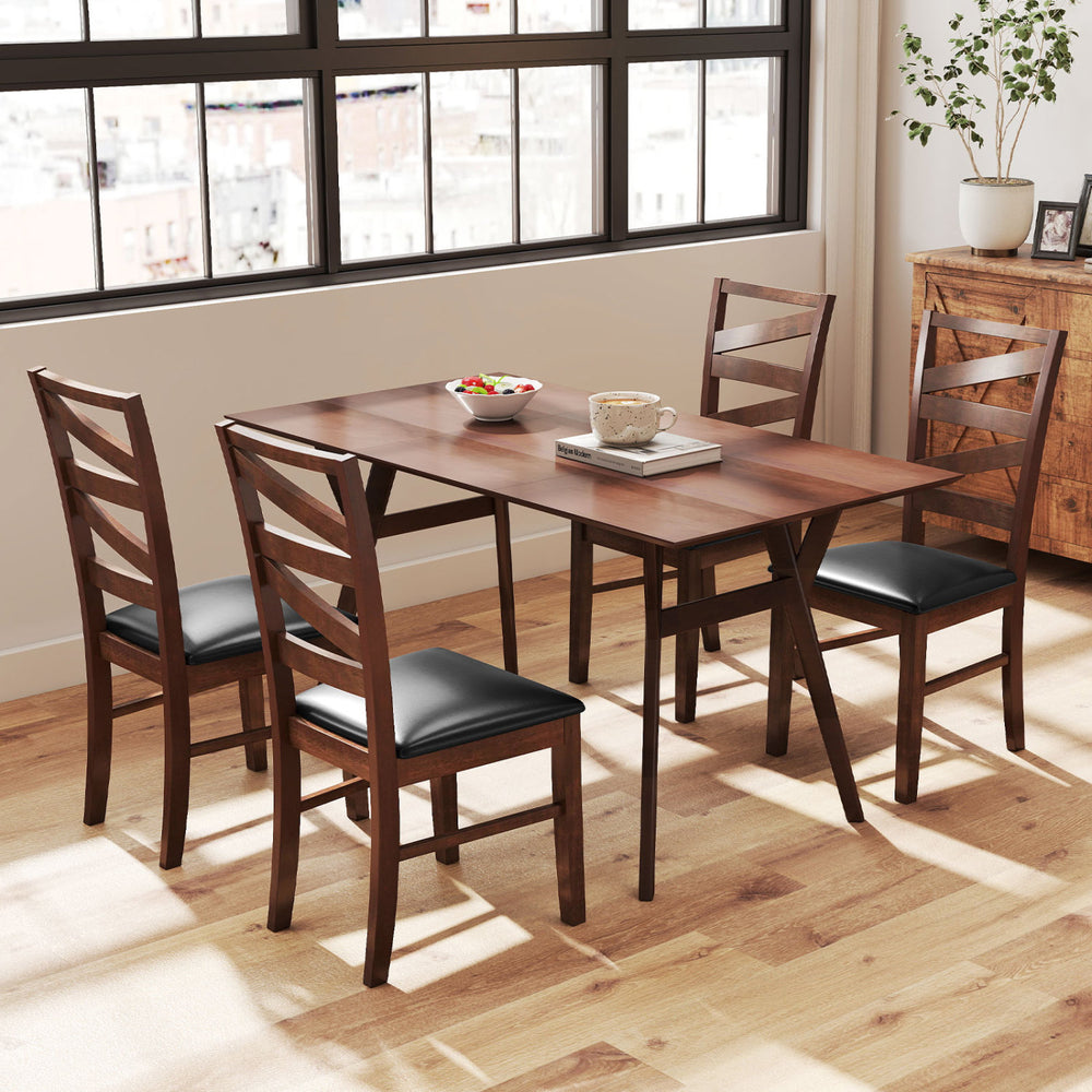 Set of two walnut dining chairs with rubber wood legs and PU leather upholstery, perfect for enhancing your dining.
