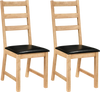Set of 2 farmhouse dining chairs with natural wood finish and black PU leather cushions, featuring ergonomic hollowed.