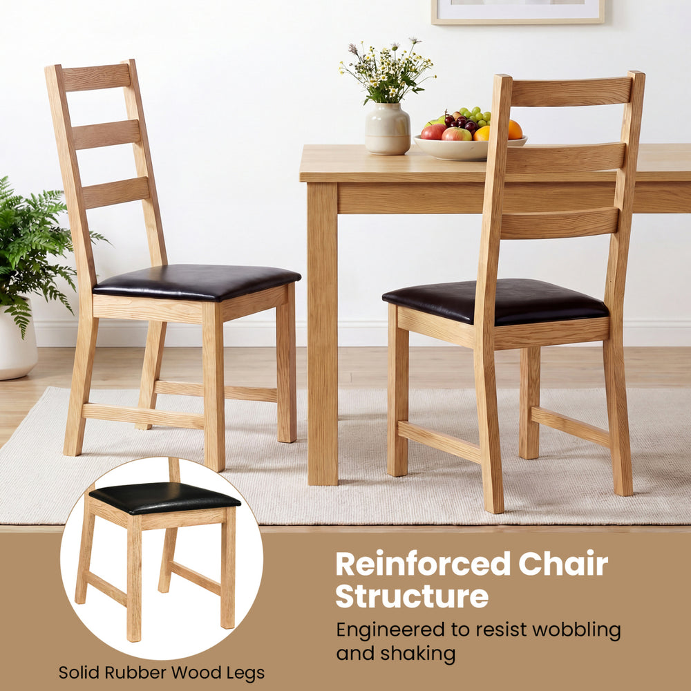 Set of 2 farmhouse dining chairs with hollowed backrest and solid rubber wood legs for sturdy support and comfort.