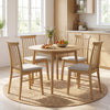 Set of 4 natural rubber wood dining chairs with fabric upholstery, featuring spindle backrests for comfort and style.