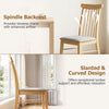 Dining chair with spindle backrest and slanted design, featuring rubber wood frame and soft fabric upholstery for.