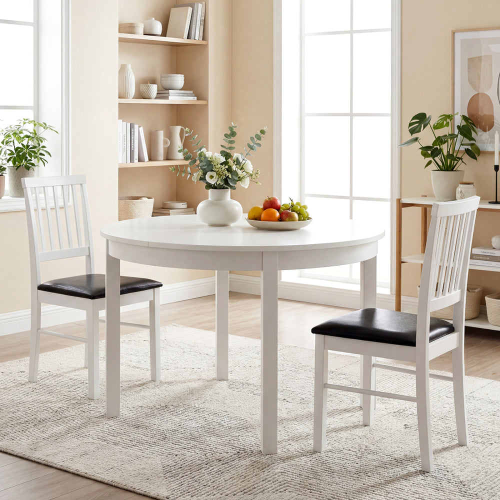 Modern white dining chairs set of 2 with ergonomic backrest and soft PU leather cushions for comfortable dining.
