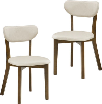 Costway Set of 2 Upholstered Dining Chairs Mid-Back Solid Rubber Wood 13476895 New