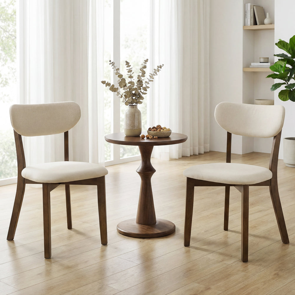 Upholstered mid-back dining chairs set of 2 with solid rubber wood frame, ideal for dining rooms and kitchens.