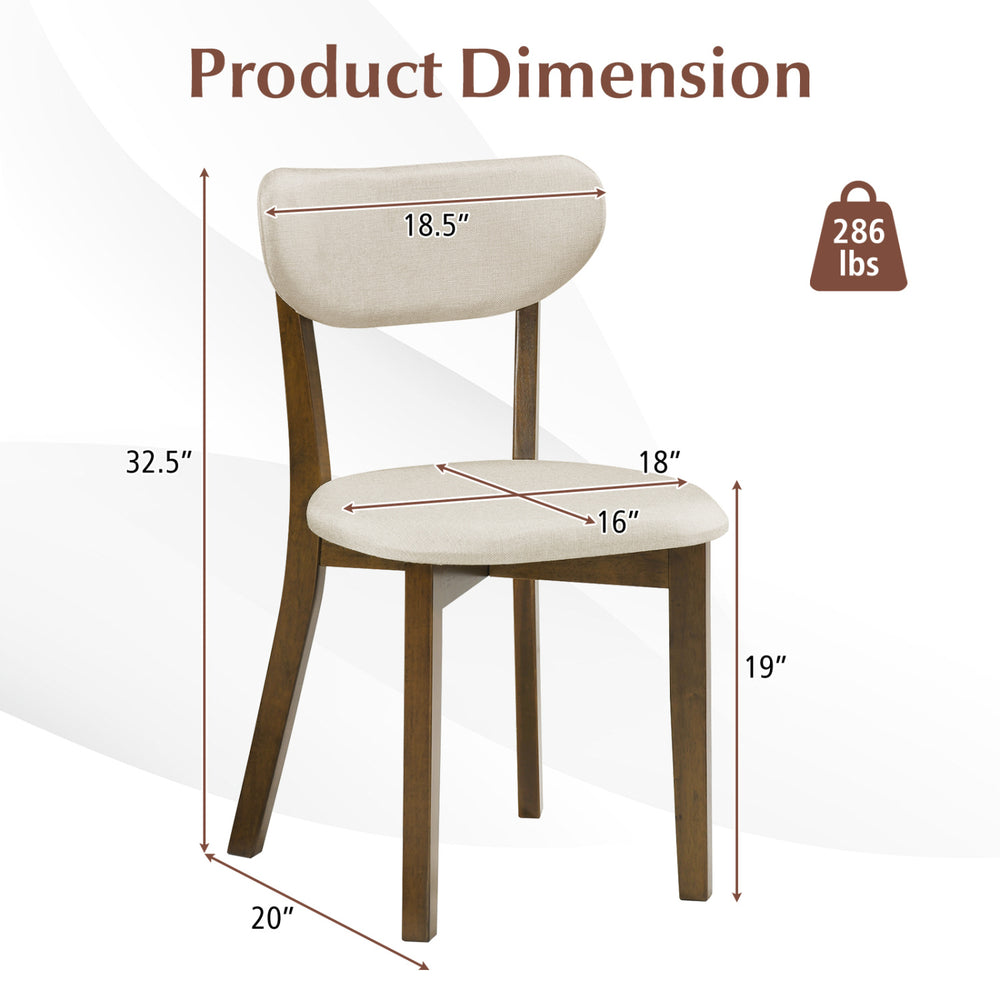 Dining chair dimensions with ergonomic backrest, solid rubber wood frame, and linen fabric cover for comfort.