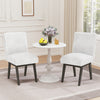 Set of 2 gray and white fabric upholstered dining chairs with padded seats and rubber wood legs for kitchen or dining.
