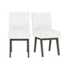 Set of 2 gray and white dining chairs with padded seats and rubber wood legs, ideal for kitchen or dining room use.