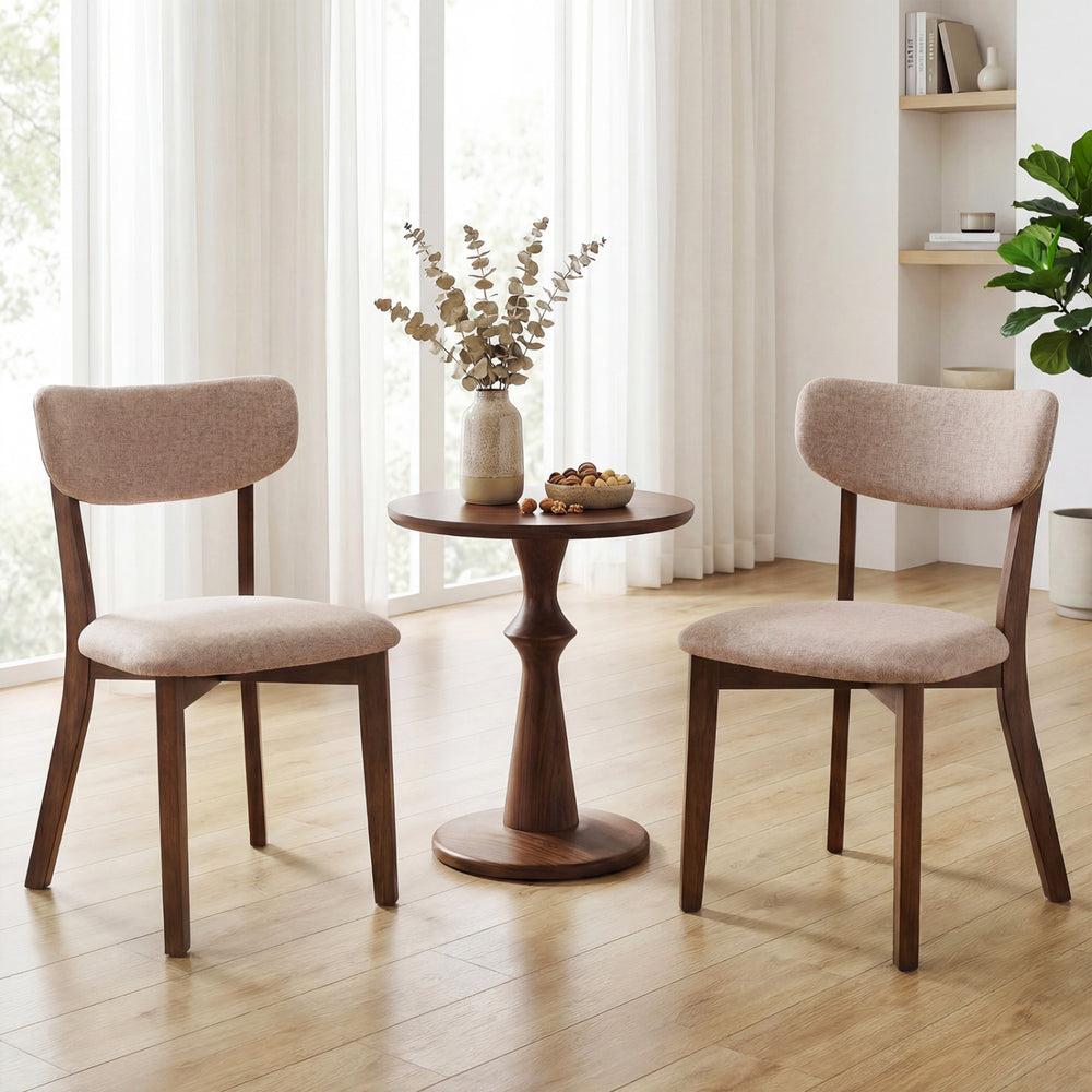 Dining Chairs Set of 2 Upholstered Mid-Back Chairs with Solid Rubber Wood Frame-Beige - Gallery View 1 of 8