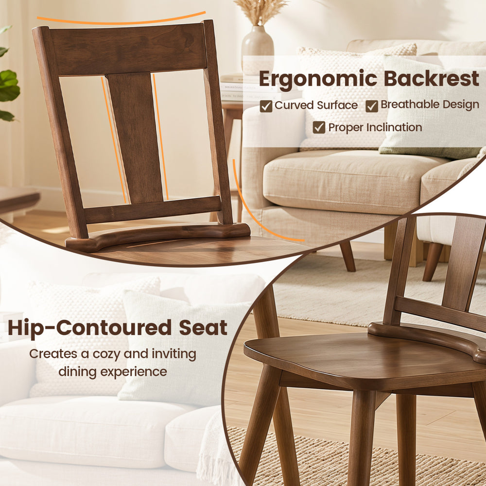 Ergonomic dining chair with a solid wood backrest and hip-contoured seat, perfect for cozy dining experiences.