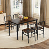 Dining Chairs Set of 4 with Slatted Backrest & Metal Frame and Wooden Seat-Rustic Brown - Gallery View 1 of 6