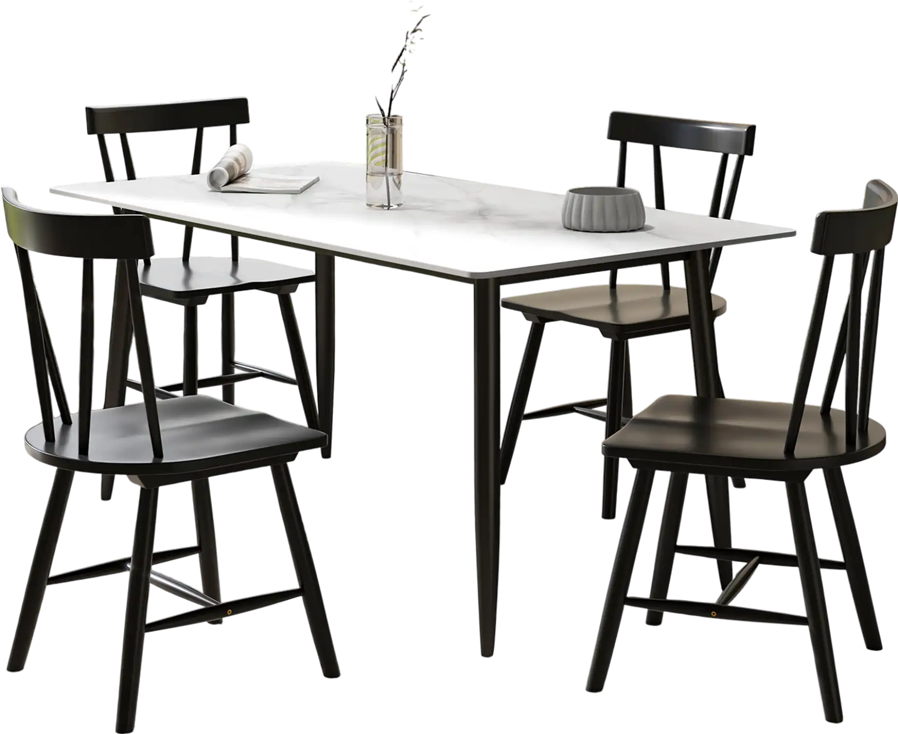 Costway Windsor Style Armless Dining Chairs Solid Rubber Wood Frame Black 36471259 New