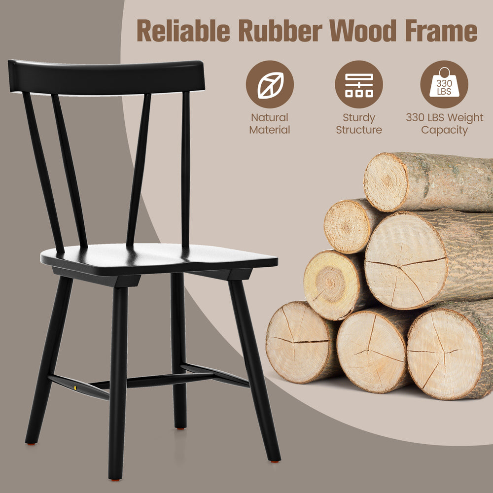Windsor style armless chair in black with solid rubber wood frame, ergonomic design, ideal for dining or living spaces.